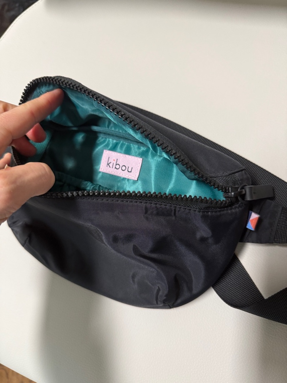 Kibou Women's mini  Black Waist Bag with Teal Interior